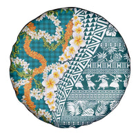 Hawaiian Plumeria Lei Spare Tire Cover Kakau Motifs and Palaka Half Style Turquoise Color - Polynesian Pride