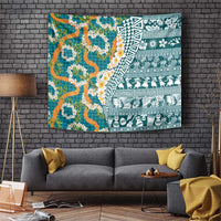 Hawaiian Plumeria Lei Tapestry Kakau Motifs and Palaka Half Style Turquoise Color - Polynesian Pride