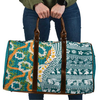 Hawaiian Plumeria Lei Travel Bag Kakau Motifs and Palaka Half Style Turquoise Color - Polynesian Pride