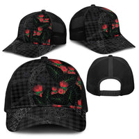 Hawaiian Kakau Art Baseball Net Cap Taro Leaves with Ohia Lehua and Pakala Pattern - Polynesian Pride