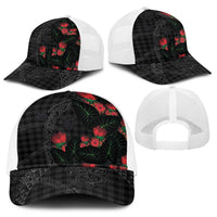 Hawaiian Kakau Art Baseball Net Cap Taro Leaves with Ohia Lehua and Pakala Pattern - Polynesian Pride