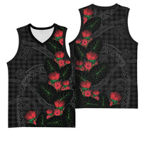 Hawaiian Kakau Art Basketball Jersey Taro Leaves with Ohia Lehua and Pakala Pattern - Polynesian Pride