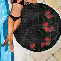 Hawaiian Kakau Art Beach Blanket Taro Leaves with Ohia Lehua and Pakala Pattern - Polynesian Pride
