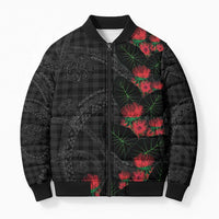 Hawaiian Kakau Art Bomber Puffer Jacket Taro Leaves with Ohia Lehua and Pakala Pattern - Polynesian Pride