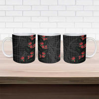 Hawaiian Kakau Art Ceramic Mug Taro Leaves with Ohia Lehua and Pakala Pattern - Polynesian Pride