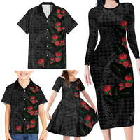 Hawaiian Kakau Art Family Matching Long Sleeve Bodycon Dress and Hawaiian Shirt Taro Leaves with Ohia Lehua and Pakala Pattern - Polynesian Pride