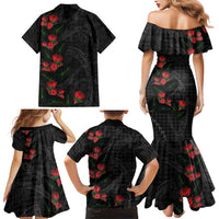 Hawaiian Kakau Art Family Matching Mermaid Dress and Hawaiian Shirt Taro Leaves with Ohia Lehua and Pakala Pattern - Polynesian Pride