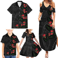Hawaiian Kakau Art Family Matching Summer Maxi Dress and Hawaiian Shirt Taro Leaves with Ohia Lehua and Pakala Pattern - Polynesian Pride