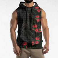 Hawaiian Kakau Art Sleeveless Hoodie Taro Leaves with Ohia Lehua and Pakala Pattern - Polynesian Pride
