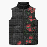 Hawaiian Kakau Art Sleeveless Puffer Jacket Taro Leaves with Ohia Lehua and Pakala Pattern - Polynesian Pride