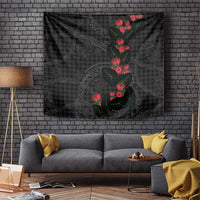 Hawaiian Kakau Art Tapestry Taro Leaves with Ohia Lehua and Pakala Pattern - Polynesian Pride