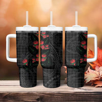 Hawaiian Kakau Art Tumbler With Handle Taro Leaves with Ohia Lehua and Pakala Pattern - Polynesian Pride