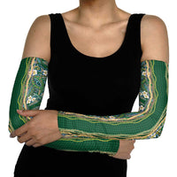 Hawaiian Art Flower Tribal with Lei Arm Sleeves Palaka Pattern Green Color - Polynesian Pride