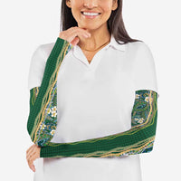 Hawaiian Art Flower Tribal with Lei Arm Sleeves Palaka Pattern Green Color - Polynesian Pride