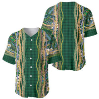 Hawaiian Art Flower Tribal with Lei Baseball Jersey Palaka Pattern Green Color - Polynesian Pride