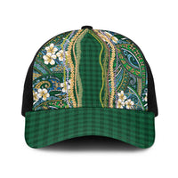 Hawaiian Art Flower Tribal with Lei Baseball Net Cap Palaka Pattern Green Color - Polynesian Pride