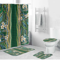 Hawaiian Art Flower Tribal with Lei Bathroom Set Palaka Pattern Green Color - Polynesian Pride
