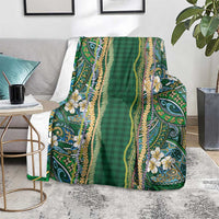 Hawaiian Art Flower Tribal with Lei Blanket Palaka Pattern Green Color - Polynesian Pride