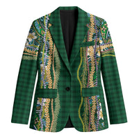 Hawaiian Art Flower Tribal with Lei Blazer Palaka Pattern Green Color - Polynesian Pride