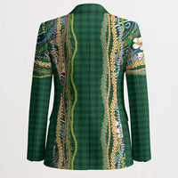 Hawaiian Art Flower Tribal with Lei Blazer Palaka Pattern Green Color - Polynesian Pride