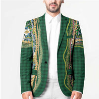 Hawaiian Art Flower Tribal with Lei Blazer Palaka Pattern Green Color - Polynesian Pride