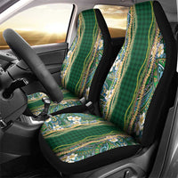 Hawaiian Art Flower Tribal with Lei Car Seat Cover Palaka Pattern Green Color - Polynesian Pride