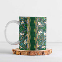 Hawaiian Art Flower Tribal with Lei Ceramic Mug Palaka Pattern Green Color - Polynesian Pride