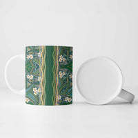 Hawaiian Art Flower Tribal with Lei Ceramic Mug Palaka Pattern Green Color - Polynesian Pride