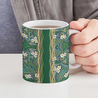 Hawaiian Art Flower Tribal with Lei Ceramic Mug Palaka Pattern Green Color - Polynesian Pride