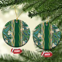 Hawaiian Art Flower Tribal with Lei Ceramic Ornament Palaka Pattern Green Color - Polynesian Pride