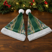 Hawaiian Art Flower Tribal with Lei Christmas Santa Hat Palaka Pattern Green Color - Polynesian Pride