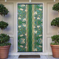 Hawaiian Art Flower Tribal with Lei Door Cover Palaka Pattern Green Color - Polynesian Pride
