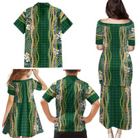 Hawaiian Art Flower Tribal with Lei Family Matching Puletasi and Hawaiian Shirt Palaka Pattern Green Color - Polynesian Pride