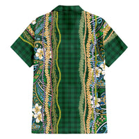 Hawaiian Art Flower Tribal with Lei Family Matching Puletasi and Hawaiian Shirt Palaka Pattern Green Color - Polynesian Pride