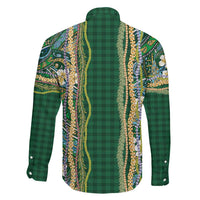Hawaiian Art Flower Tribal with Lei Family Matching Puletasi and Hawaiian Shirt Palaka Pattern Green Color - Polynesian Pride