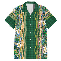 Hawaiian Art Flower Tribal with Lei Hawaiian Shirt Palaka Pattern Green Color - Polynesian Pride