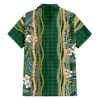 Hawaiian Art Flower Tribal with Lei Hawaiian Shirt Palaka Pattern Green Color - Polynesian Pride