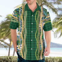 Hawaiian Art Flower Tribal with Lei Hawaiian Shirt Palaka Pattern Green Color - Polynesian Pride