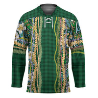 Hawaiian Art Flower Tribal with Lei Hockey Jersey Palaka Pattern Green Color - Polynesian Pride