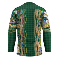 Hawaiian Art Flower Tribal with Lei Hockey Jersey Palaka Pattern Green Color - Polynesian Pride