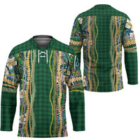 Hawaiian Art Flower Tribal with Lei Hockey Jersey Palaka Pattern Green Color - Polynesian Pride