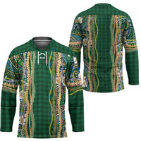 Hawaiian Art Flower Tribal with Lei Hockey Jersey Palaka Pattern Green Color - Polynesian Pride