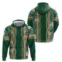 Hawaiian Art Flower Tribal with Lei Hoodie Palaka Pattern Green Color - Polynesian Pride