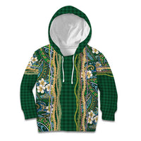 Hawaiian Art Flower Tribal with Lei Kid Hoodie Palaka Pattern Green Color - Polynesian Pride
