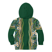 Hawaiian Art Flower Tribal with Lei Kid Hoodie Palaka Pattern Green Color - Polynesian Pride