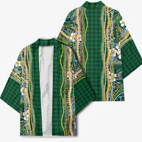 Hawaiian Art Flower Tribal with Lei Kimono Palaka Pattern Green Color - Polynesian Pride