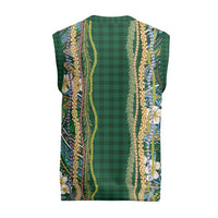 Hawaiian Art Flower Tribal with Lei Christmas Knitted V-Neck Vest Palaka Pattern Green Color - Polynesian Pride