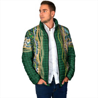 Hawaiian Art Flower Tribal with Lei Padded Jacket Palaka Pattern Green Color - Polynesian Pride