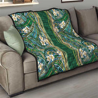 Hawaiian Art Flower Tribal with Lei Quilt Palaka Pattern Green Color - Polynesian Pride