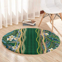 Hawaiian Art Flower Tribal with Lei Round Carpet Palaka Pattern Green Color - Polynesian Pride